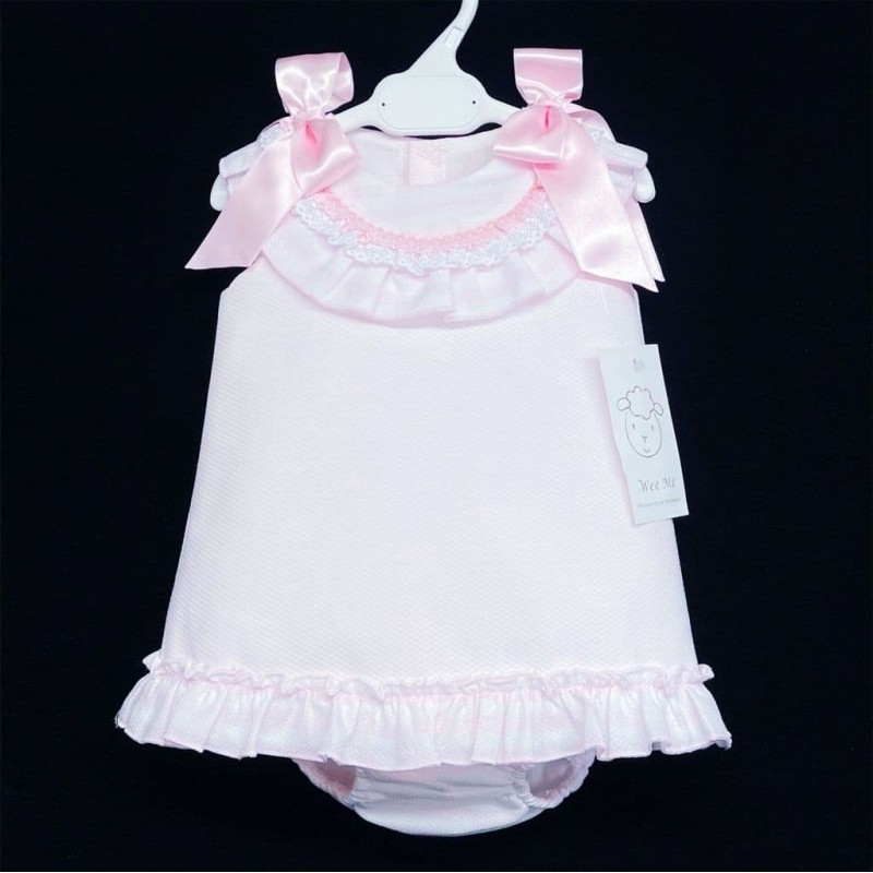 Baby Girl Pink Waffle A Line Dress with Pants Set "MYD308P"