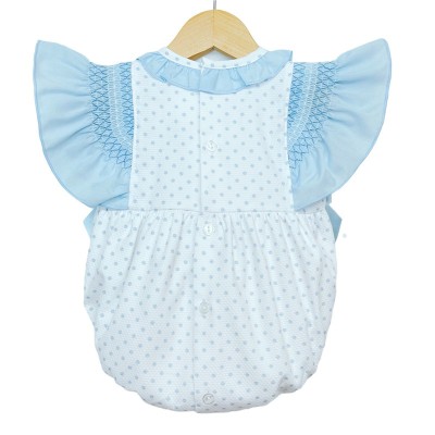 Baby Girl Spotty Waffle Romper Frilly Shoulder Smocked Detail "MYD2201B"