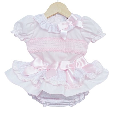 Baby Girl Pink Floral Waffle Frilly Skirt Smocked Shirt "MYD2241P"