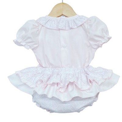 Baby Girl Pink Floral Waffle Frilly Skirt Smocked Shirt "MYD2241P"