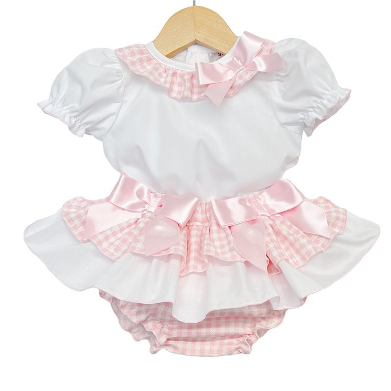 Baby Girl Pink Gingham Frilly Skirt with Shirt "MYD2232"