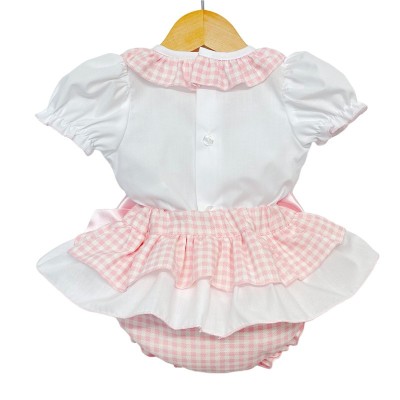 Baby Girl Pink Gingham Frilly Skirt with Shirt "MYD2232"