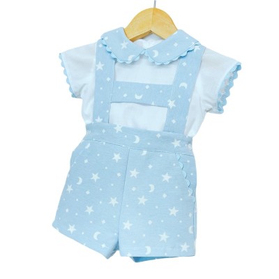 Baby Boy Blue Star H Strap Dungaree with Shirt "MYD2237"