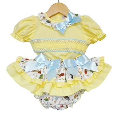 Baby Girl Yellow Animal Print Skirt with Smocked Shirt "MYD2230Y"