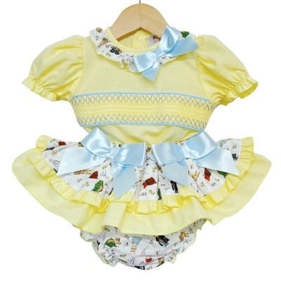Baby Girl Yellow Animal Print Skirt with Smocked Shirt "MYD2230Y"