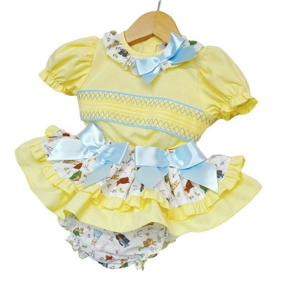 Baby Girl Yellow Animal Print Skirt with Smocked Shirt "MYD2230Y"