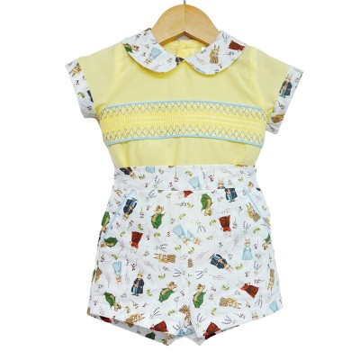 Baby Boy Yellow Animal Print Shorts with Smocked Shirt "MYD2231Y"