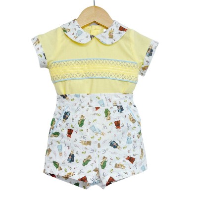 Baby Boy Yellow Animal Print Shorts with Smocked Shirt "MYD2231Y"