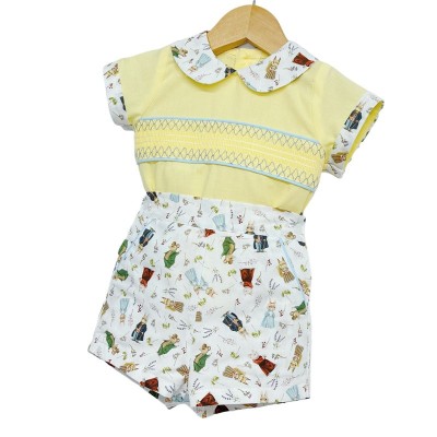 Baby Boy Yellow Animal Print Shorts with Smocked Shirt "MYD2231Y"