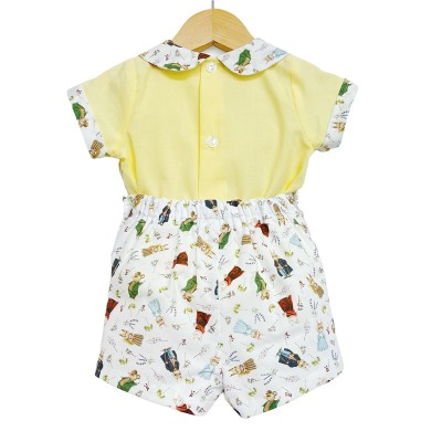 Baby Boy Yellow Animal Print Shorts with Smocked Shirt "MYD2231Y"