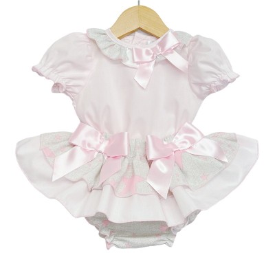 Baby Girl Grey Pink Star Frilly Skirt with Shirt "MYD2235"