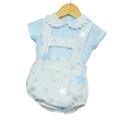 Baby Boy Grey with Blue Star H Strap Romper with Shirt "MYD2234"