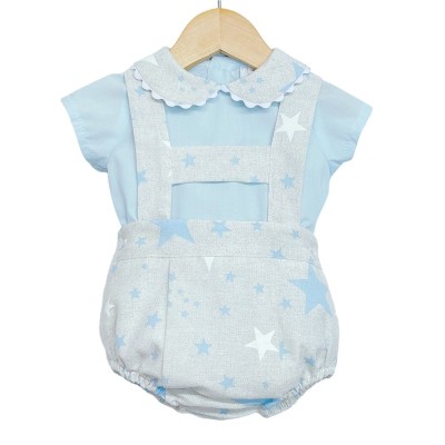 Baby Boy Grey with Blue Star H Strap Romper with Shirt "MYD2234"