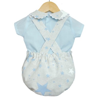Baby Boy Grey with Blue Star H Strap Romper with Shirt "MYD2234"