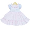 Baby Girl Pink with Blue Detail Smocked Puff Ball Dress "2252 P"