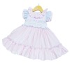 Baby Girl Pink with Blue Detail Smocked Puff Ball Dress "2252 P"