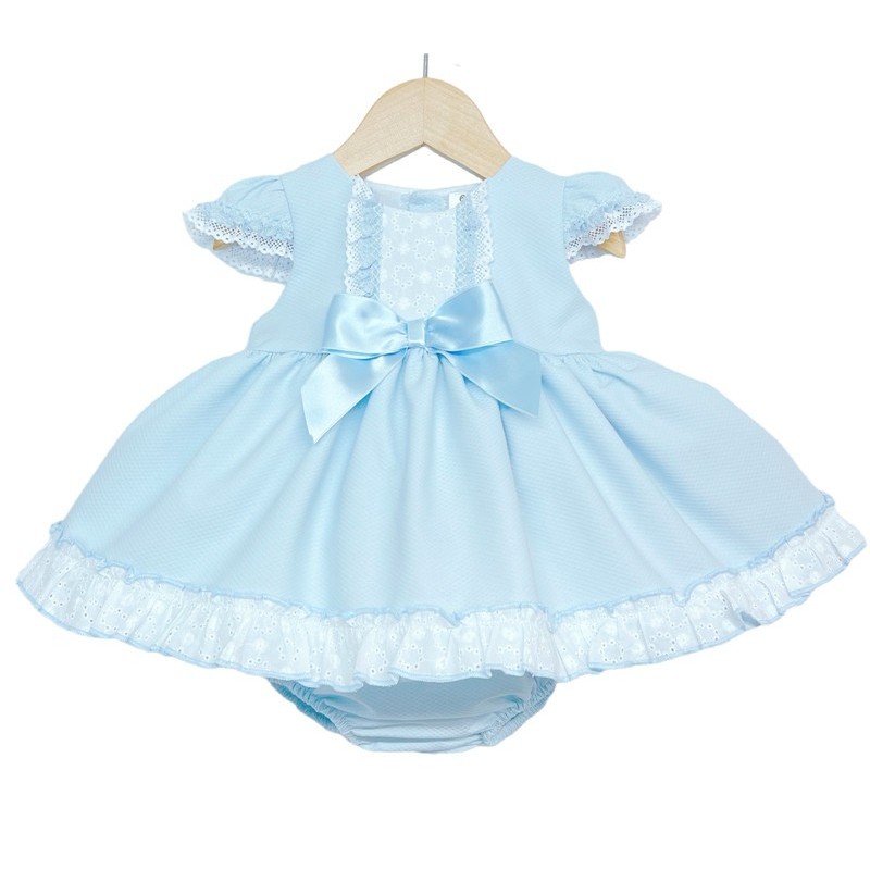 Baby Girl Blue Waffle Puff Ball Dress with Pants "MYD2213B"