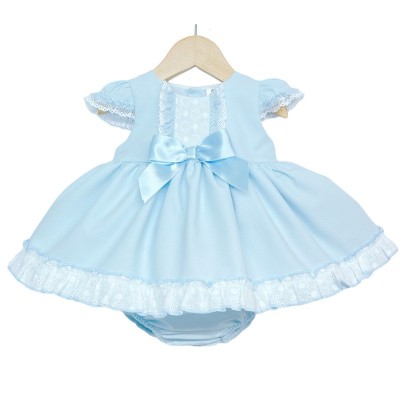 Baby Girl Blue Waffle Puff Ball Dress with Pants "MYD2213B"