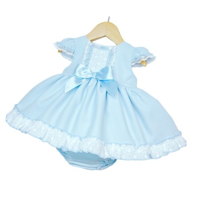 Baby Girl Blue Waffle Puff Ball Dress with Pants "MYD2213B"