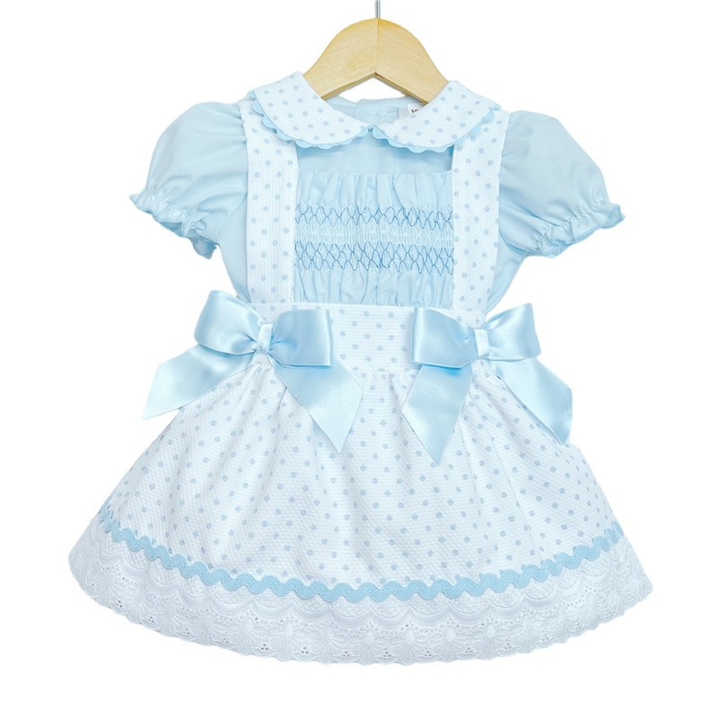 Baby Girl blue Spotty Waffle Pinafore with Shirt "MYD2222B"