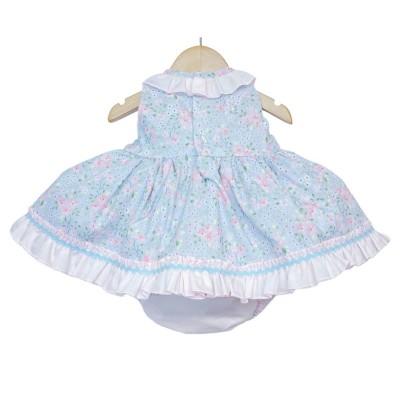 Baby Girl Pink Floral Puff Dress with Pants Satin Bows "MYD2218P"