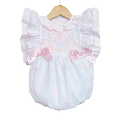 Baby Girl White with Pink Rose Frilly Romper "MYD2246"