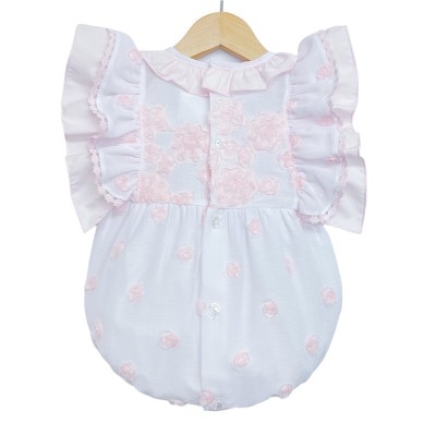 Baby Girl White with Pink Rose Frilly Romper "MYD2246"