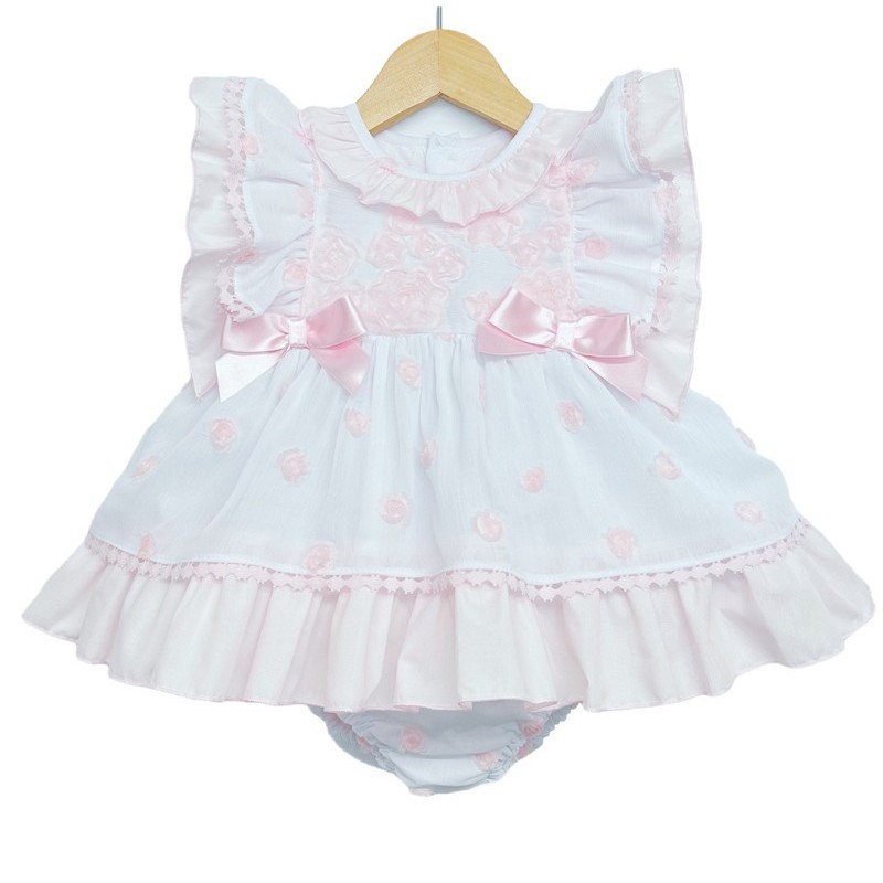Baby Girl White with Pink Puff Ball Dress with Pants "MYD2247"