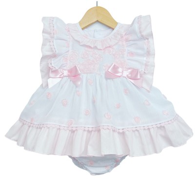 Baby Girl White with Pink Puff Ball Dress with Pants "MYD2247"