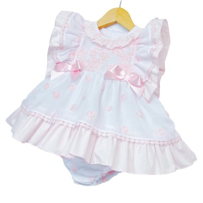 Baby Girl White with Pink Puff Ball Dress with Pants "MYD2247"