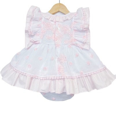 Baby Girl White with Pink Puff Ball Dress with Pants "MYD2247"