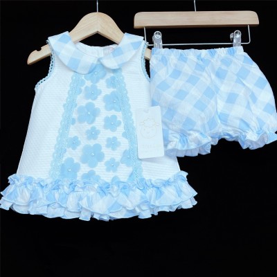 Baby Girl White Waffle Dress with Knickers Blue Flower Details "2155"