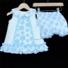Baby Girl White Waffle Dress with Knickers Blue Flower Details "2155"