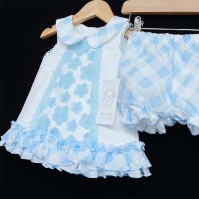 Baby Girl White Waffle Dress with Knickers Blue Flower Details "2155"