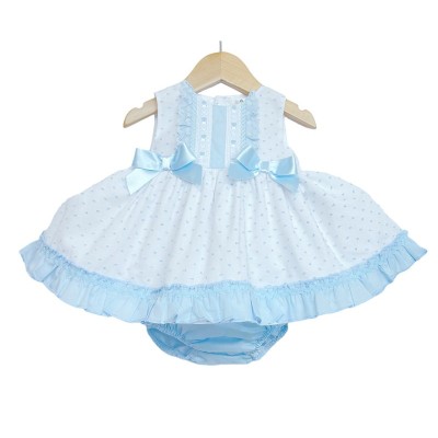 Baby Girl White Blue Puff Ball Dress with Pants "MYD2218B"
