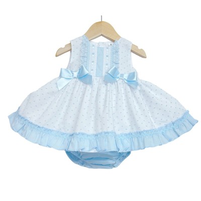Baby Girl White Blue Puff Ball Dress with Pants "MYD2218B"