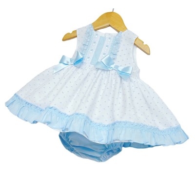Baby Girl White Blue Puff Ball Dress with Pants "MYD2218B"