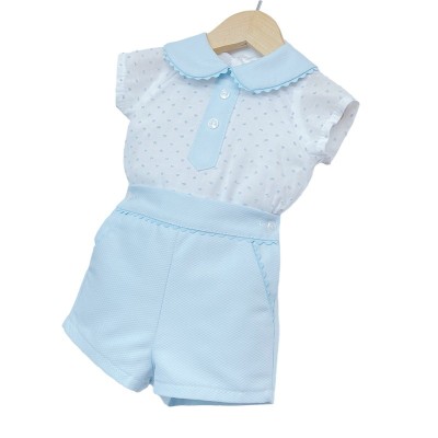 Baby Boy Blue Collar Shirt with Waffle Shorts "MYD2210"