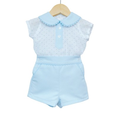 Baby Boy Blue Collar Shirt with Waffle Shorts "MYD2210"