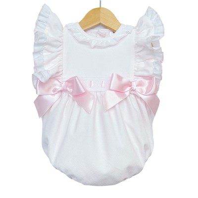 Baby Girl Pink Waffle Frilly Shoulder Romper "MYD106"