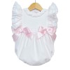 Baby Girl Pink Waffle Frilly Shoulder Romper "MYD106"