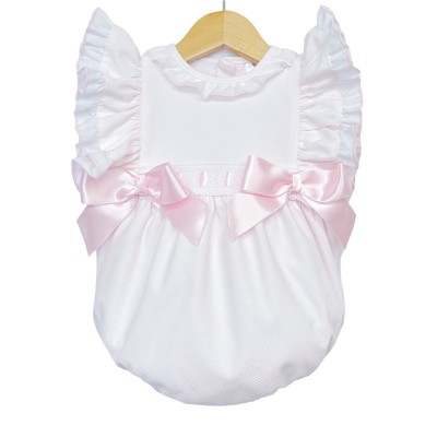 Baby Girl Pink Waffle Frilly Shoulder Romper "MYD106"