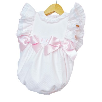 Baby Girl Pink Waffle Frilly Shoulder Romper "MYD106"