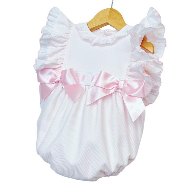 Baby Girl Pink Waffle Frilly Shoulder Romper "MYD106"