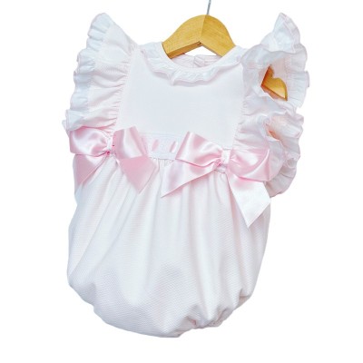 Baby Girl Pink Waffle Frilly Shoulder Romper "MYD106"