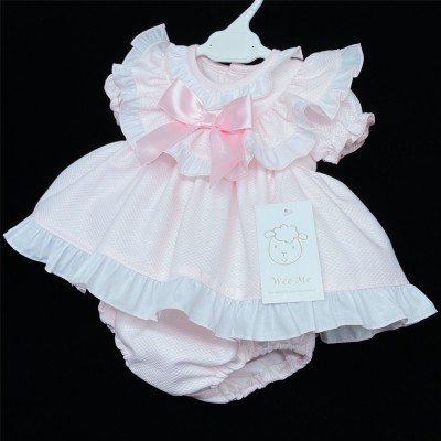 Baby Girls Waffle Frilly Dress Set "MYD404 Pink"