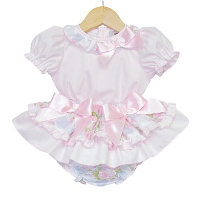 Baby Girl Pink Rose Print Frilly Bottom Skirt with Shirt "MYD2239"