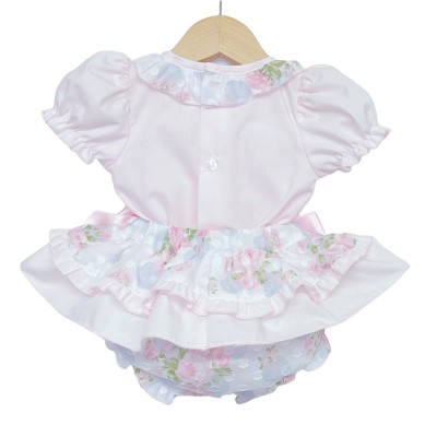 Baby Girl Pink Rose Print Frilly Bottom Skirt with Shirt "MYD2239"