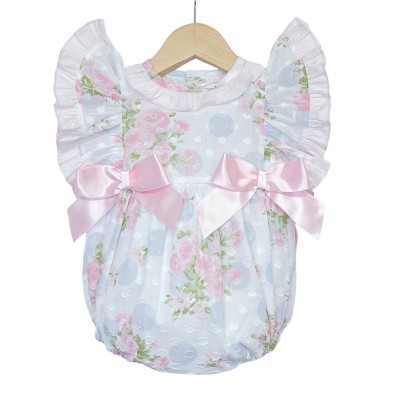 Baby Gir Pink Rose Frilly Shoulder Romper "MYD2238"