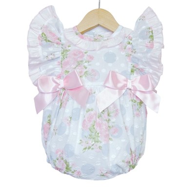 Baby Gir Pink Rose Frilly Shoulder Romper "MYD2238"
